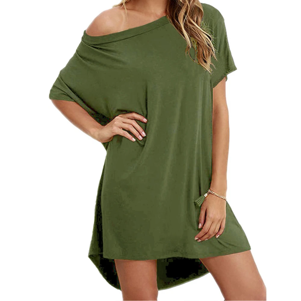 T Shirt Dress Scoop Neck Short Sleeve Soft Modal Loose Casual Vivid Color Plus Size Shirt Dress for Party Travel OD Green M