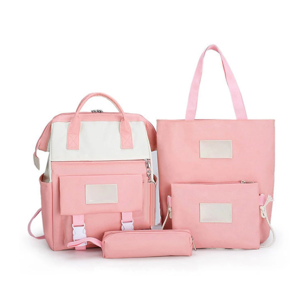 4 Pcs School Backpack Large Capacity Multi Pocket Student College Bookbag Set with Tote Bag Cross Body Bag Pencil Case Pink 16in