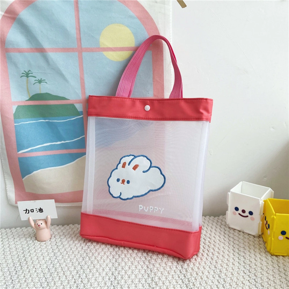 Handheld Shopping Bag Large Capacity Button Closure Comfortable Handle Reusable Shoulder Bag Pink