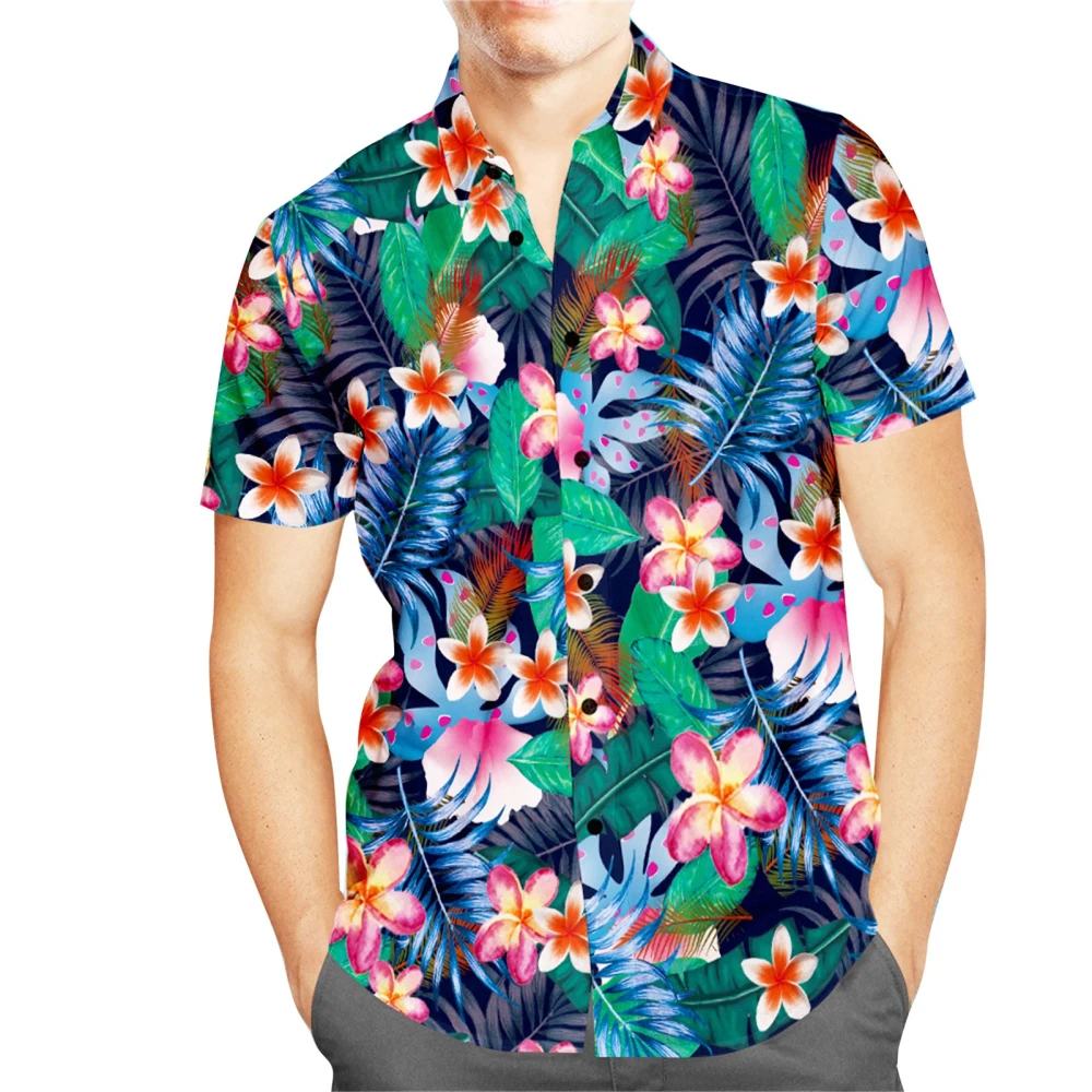 Beach Shirts Flower Leave Print Men Short Sleeve Shirts Casual Daily Wear Outdoor Shirts XXL