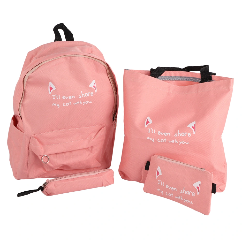 4pcs School Backpack Set with Pencil Bag Carry Bag Shoulder Bag for Women Students Pink