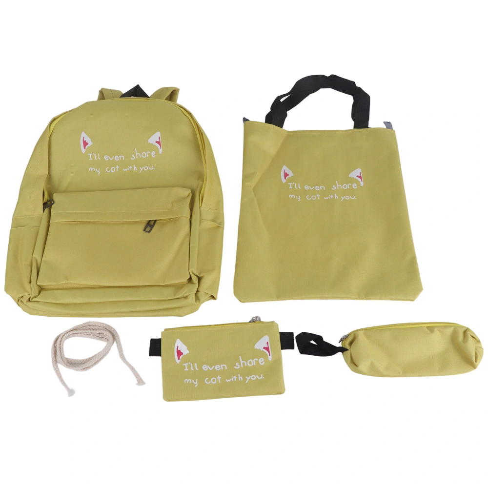 4pcs School Backpack Set with Pencil Bag Carry Bag Shoulder Bag for Women Students Yellow