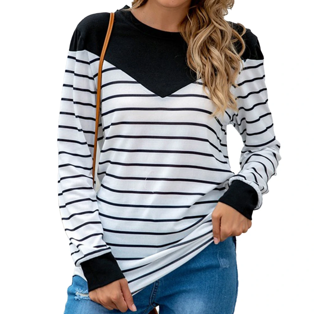 Women Crewneck Striped Long Sleeve Color Block Pullover Tops Sweatshirts Shirts Blouses for Home Office Black M