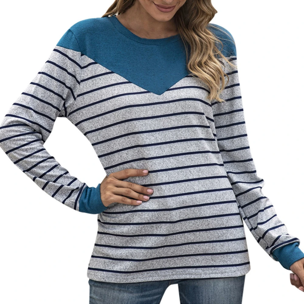 Women Crewneck Striped Long Sleeve Color Block Pullover Tops Sweatshirts Shirts Blouses for Home Office Green L