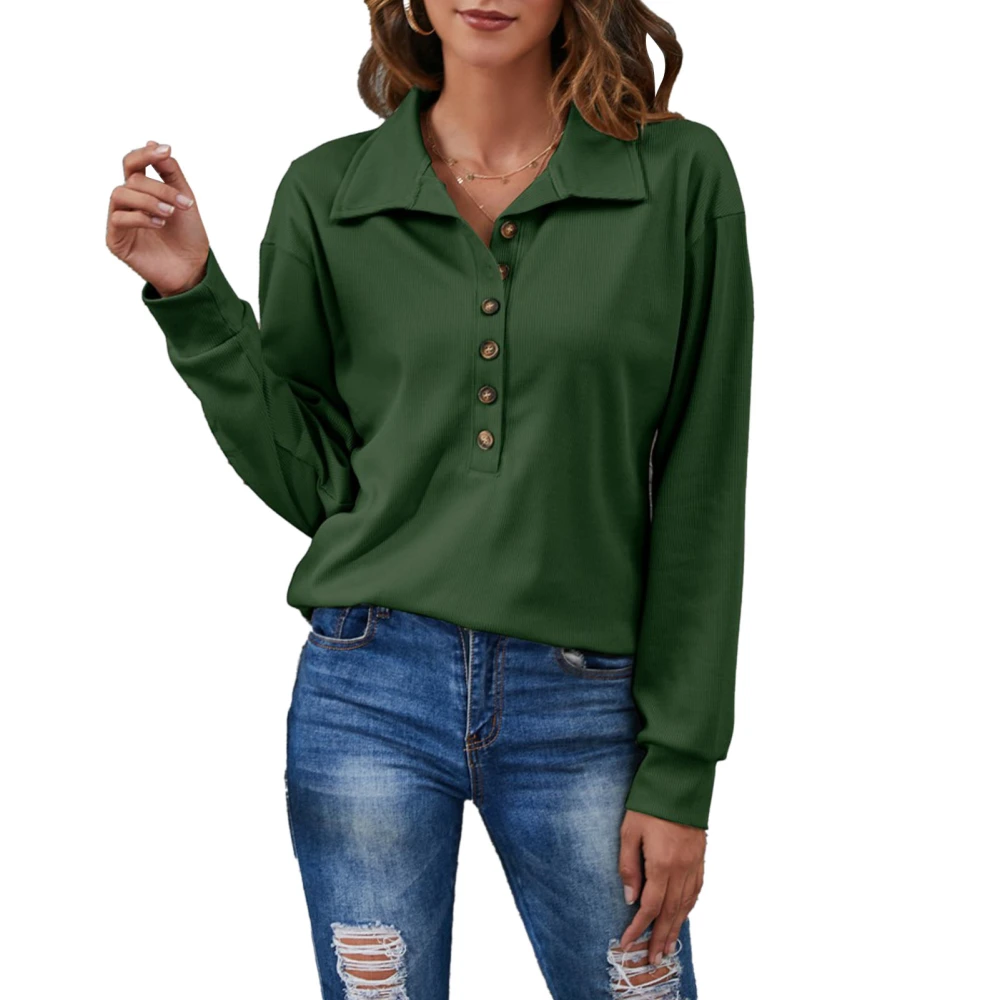 Blouse Long Sleeve Pure Color Lapel Collar Button Down Fashionable Casual Tops for Women Green 3XL