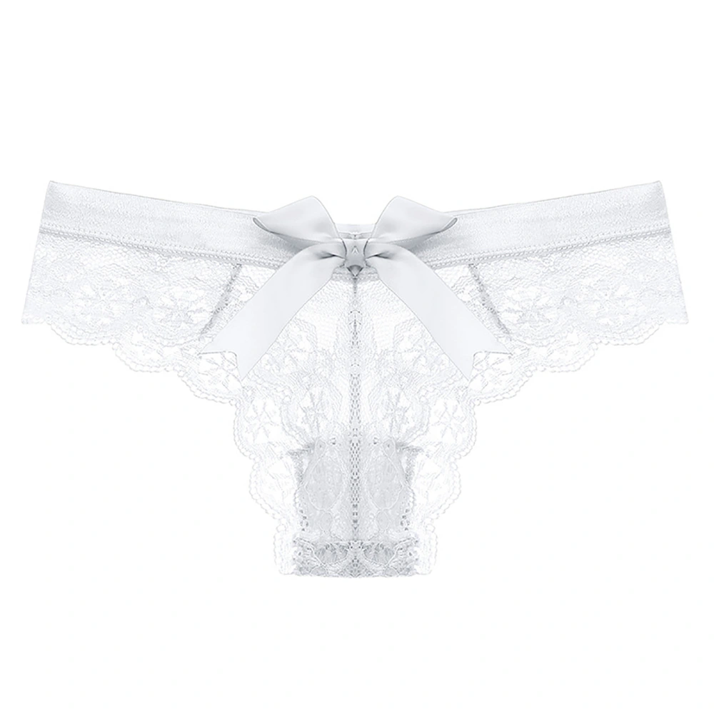 Panties Cotton Thongs Seamless Intimates Low Waist Transparent Cutout Bow Tie Lace Thong White S