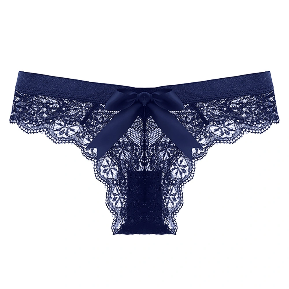 Panties Cotton Thongs Seamless Intimates Low Waist Transparent Cutout Bow Tie Lace Thong Navy Blue S