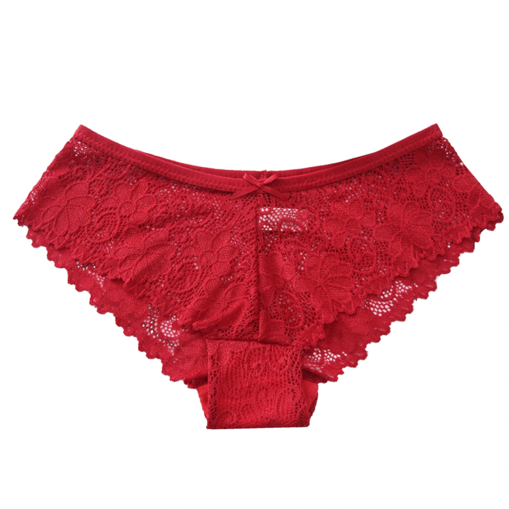 Underwear Lace Low Waist High Resilience Cute Pure Color Breathable Panties for Women Girls Red S