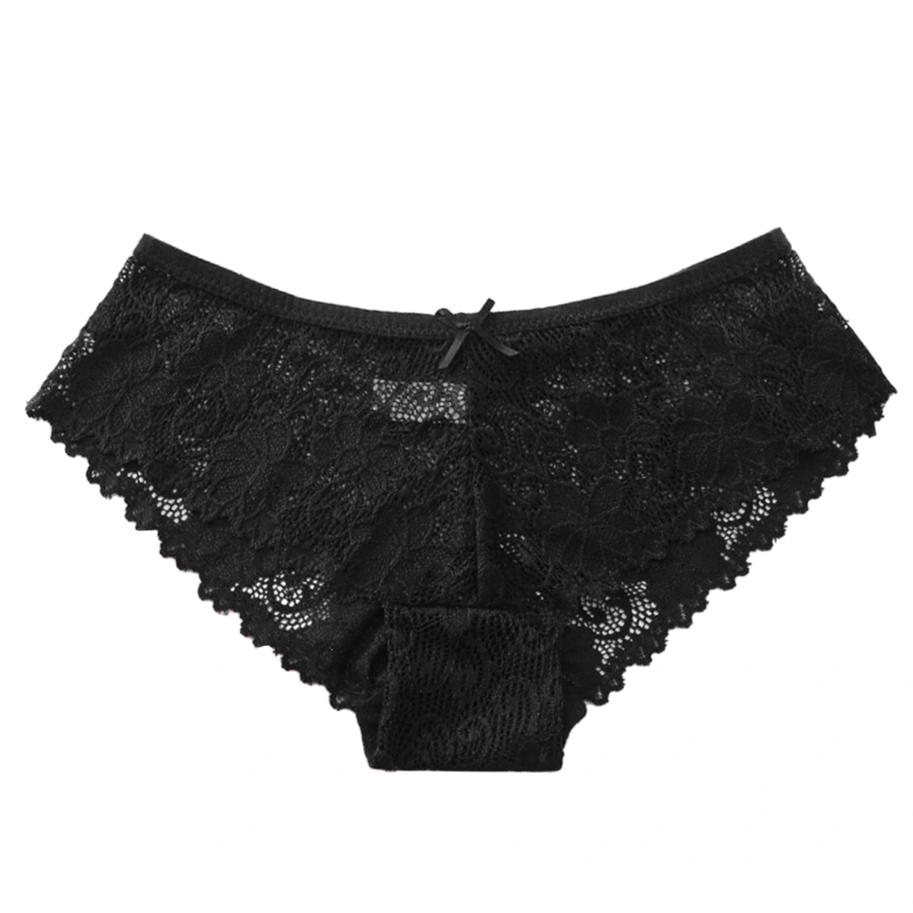 Underwear Lace Low Waist High Resilience Cute Pure Color Breathable Panties for Women Girls Black L