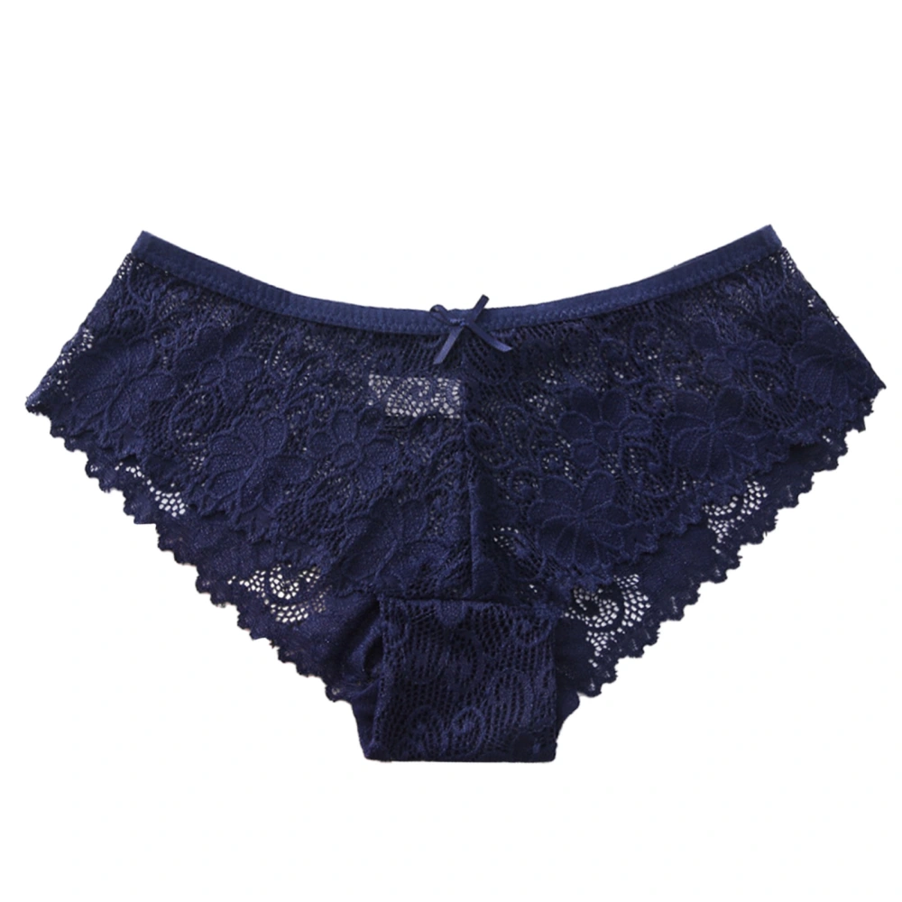 Underwear Lace Low Waist High Resilience Cute Pure Color Breathable Panties for Women Girls Dark Blue L