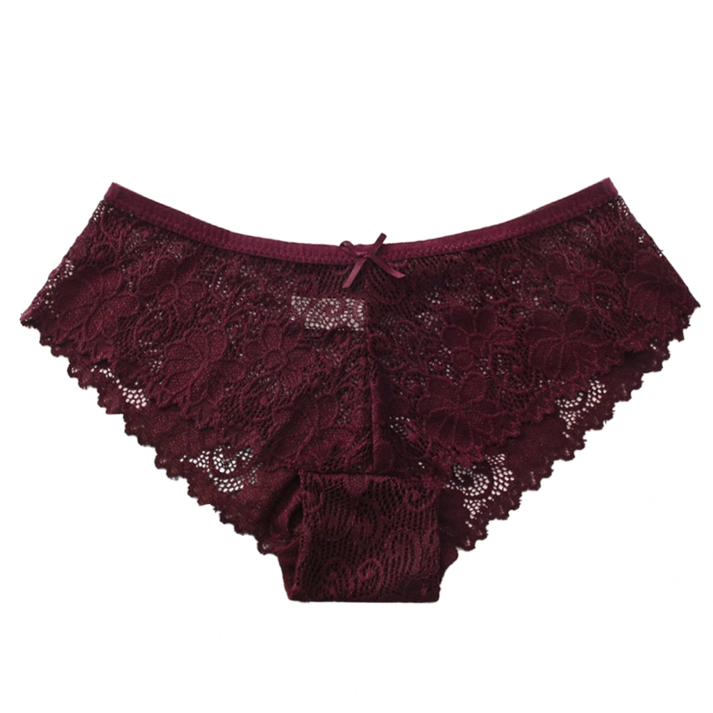 Underwear Lace Low Waist High Resilience Cute Pure Color Breathable Panties for Women Girls Wine Red M