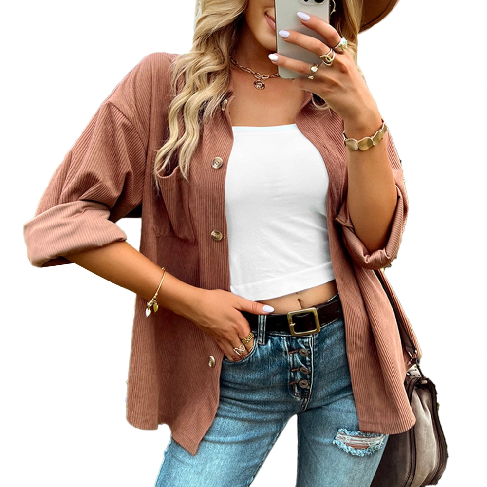 Long Sleeve Jacket for Women Casual Cardigan Coat Solid Color Autumn Winter Temperament Top Dark Khaki M