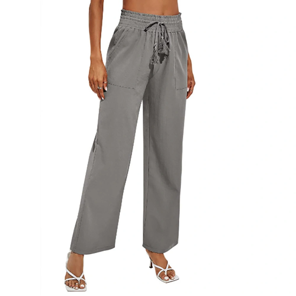 Woman Wide Leg Pants Drawstring High Waist Long Casual Trousers for Holidays Travel Beach Office Work Dark Gray XL