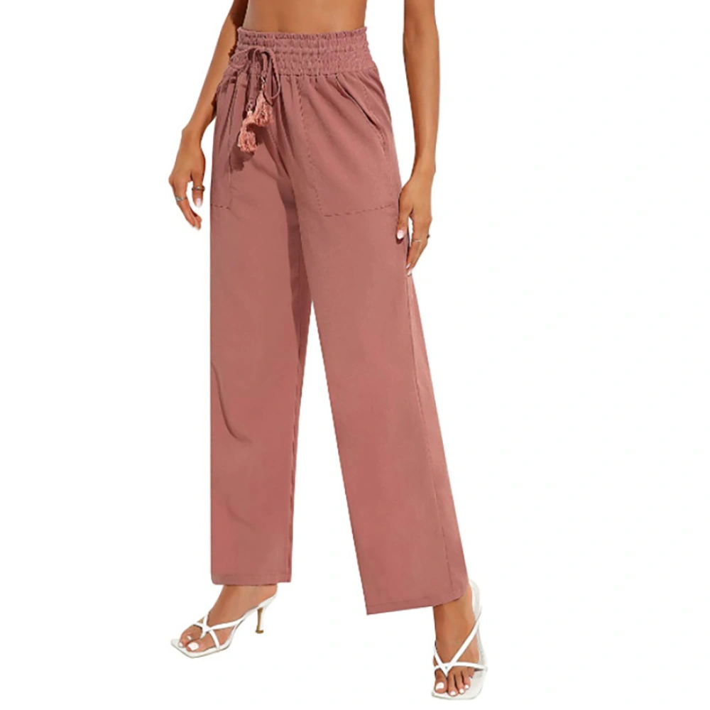 Woman Wide Leg Pants Drawstring High Waist Long Casual Trousers for Holidays Travel Beach Office Work Red M