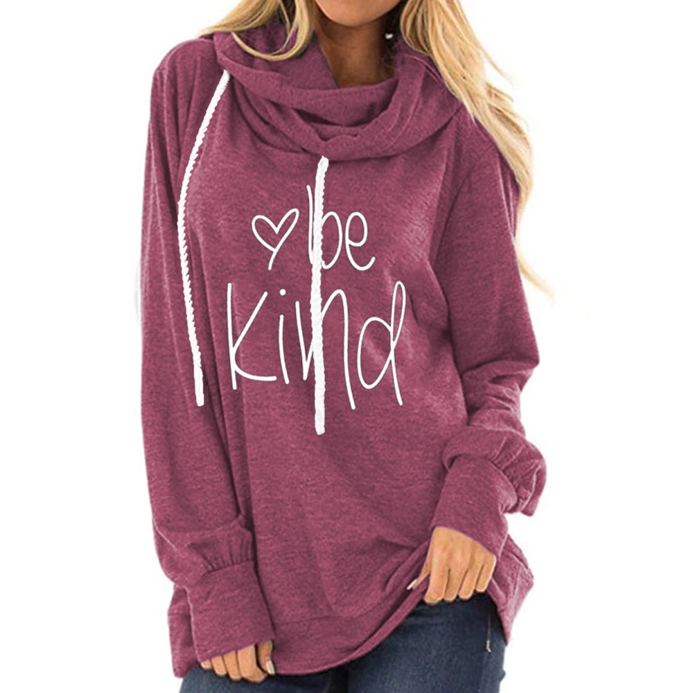 Women Hoodies Letter Printing Long Sleeves Breathable Comfortable Drawstring Casual Pullover Brownish Red M