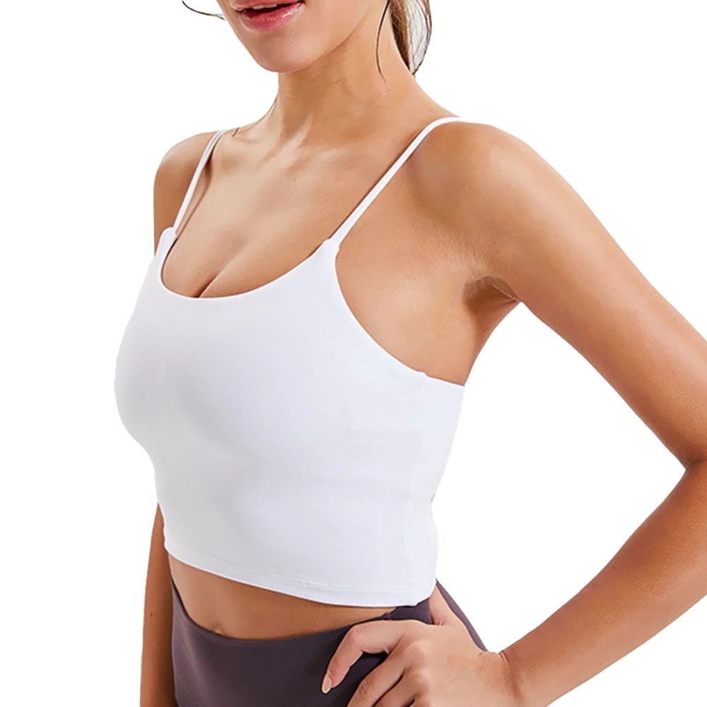 Women Professional Yoga Tank Padded Sports Bra Spaghetti Strap Tank Fitness Sports Workout Running White L