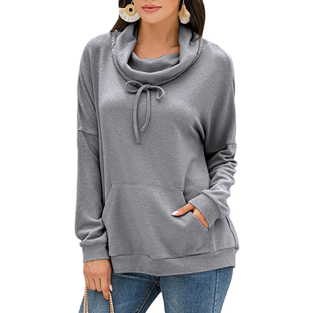 Casual Hooded Sweatshirt Women Long Sleeve Drawstring Pullover Sweatshirts with Pocket Grey M