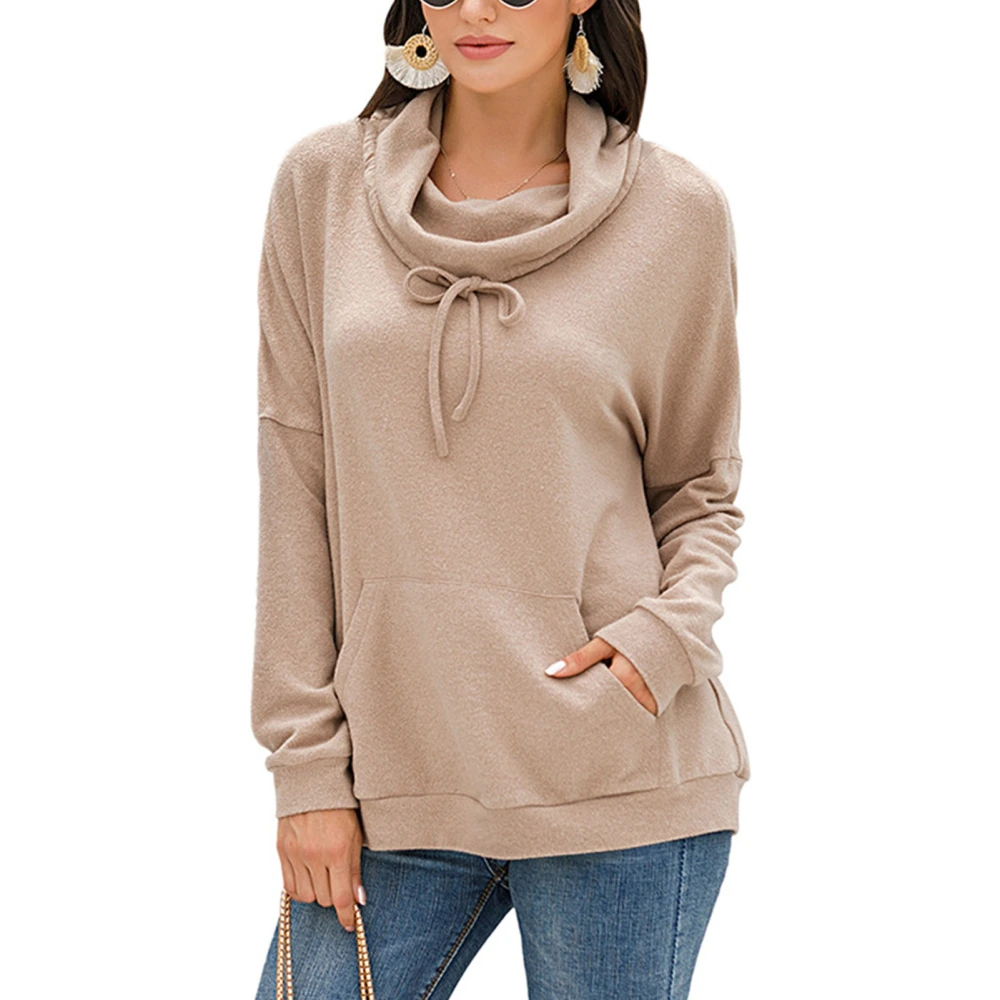 Casual Hooded Sweatshirt Women Long Sleeve Drawstring Pullover Sweatshirts with Pocket Apricot M