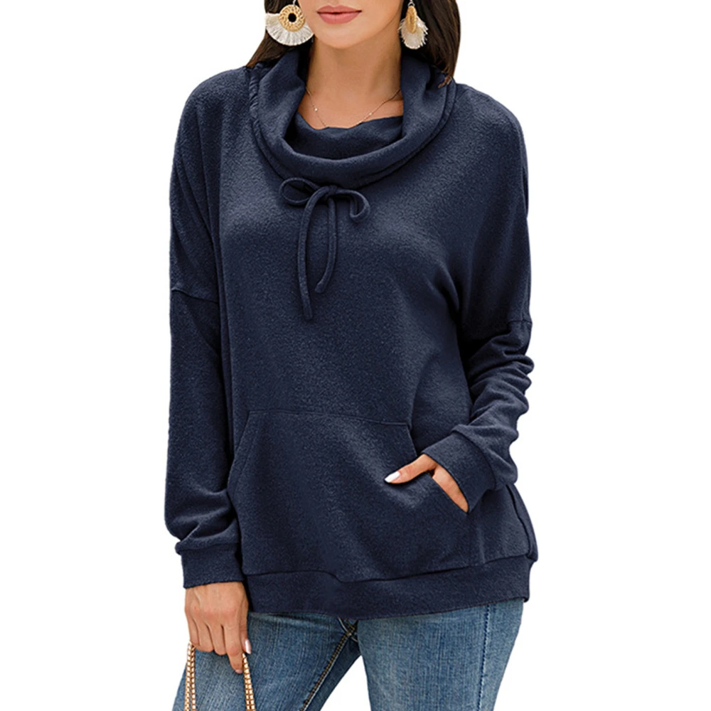 Casual Hooded Sweatshirt Women Long Sleeve Drawstring Pullover Sweatshirts with Pocket Blue XL