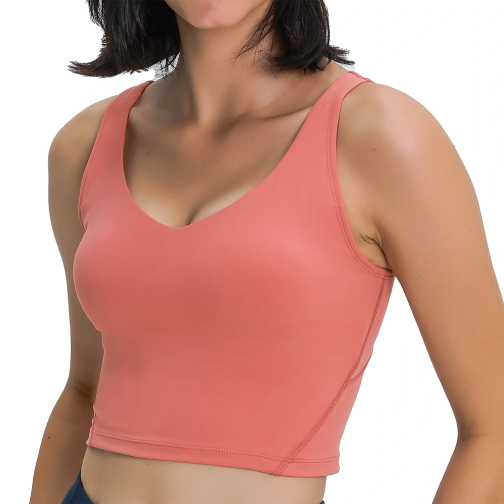 Sports Bra for High Strength Yoga Running Shockproof Tank Tops Wide Shoulder Straps V Neck Top for Women Warm Red Brown XL