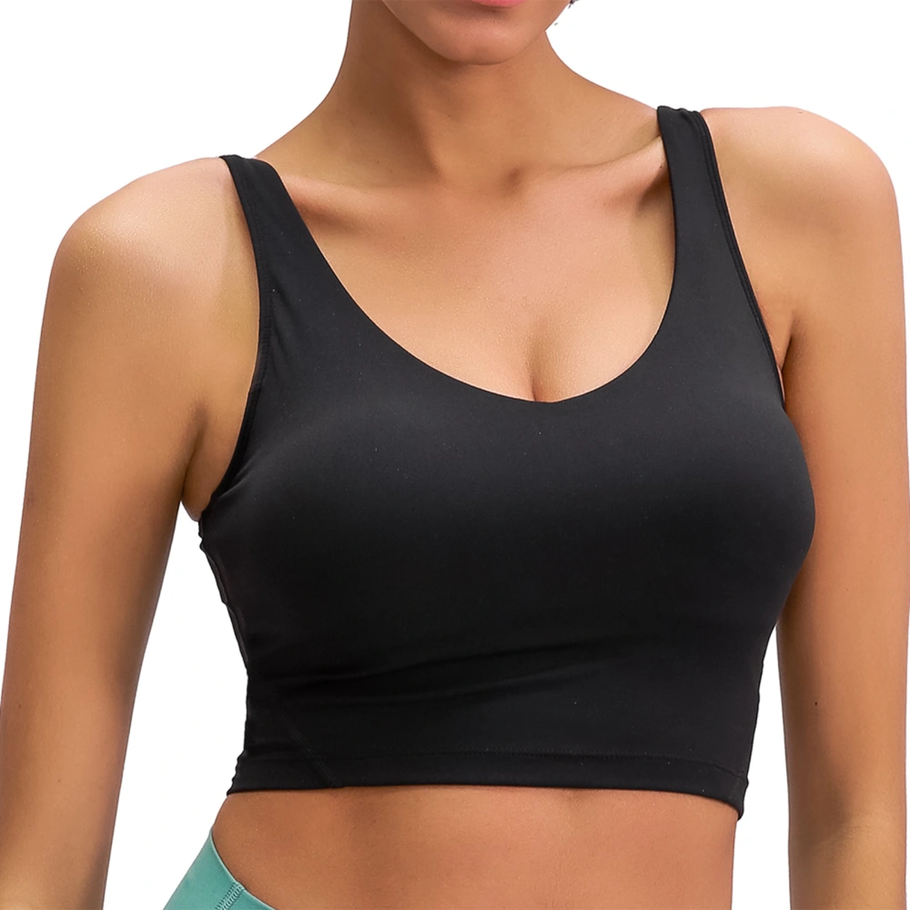 Sports Bra for High Strength Yoga Running Shockproof Tank Tops Wide Shoulder Straps V Neck Top for Women Black XS