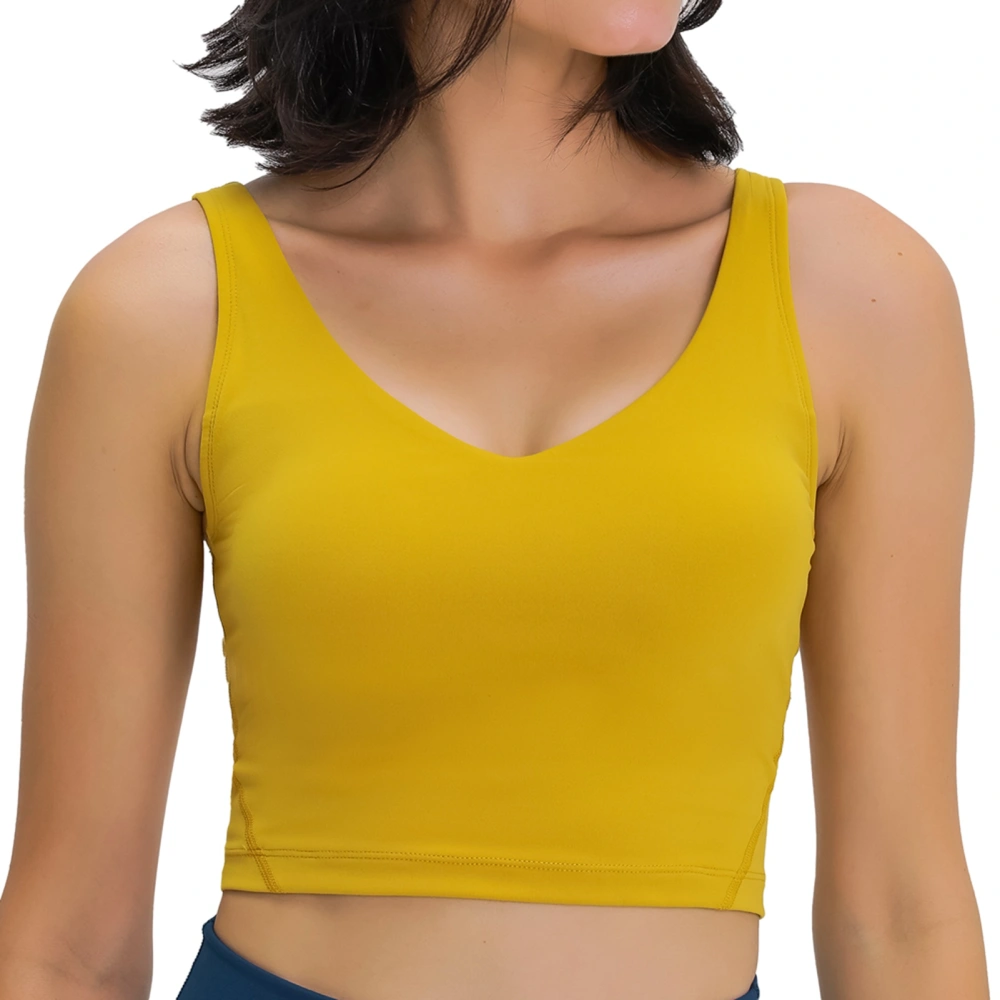 Sports Bra for High Strength Yoga Running Shockproof Tank Tops Wide Shoulder Straps V Neck Top for Women Golden Daisy Yellow XS