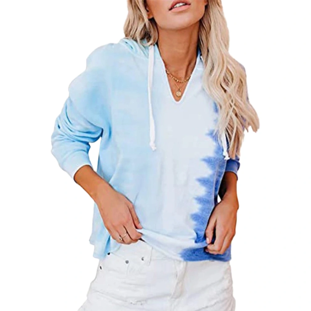 Drawstring Sweatshirt Gradient V Neck Drawstring Hoodie Long Sleeve Casual Sweatshirt Blue XXL