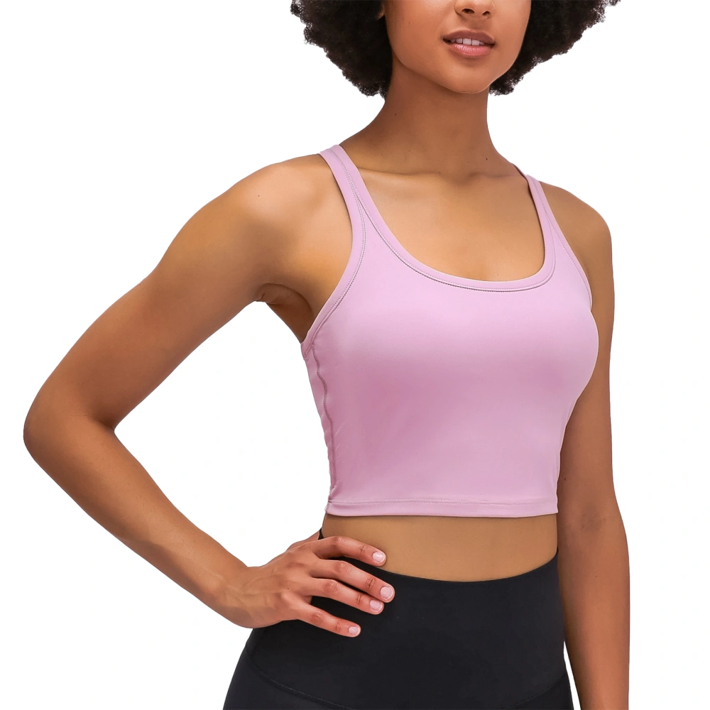 Sports Bra Shockproof Athletic Tops Workout Clothes Yoga Bra with Chest Pad for Women Pink XL