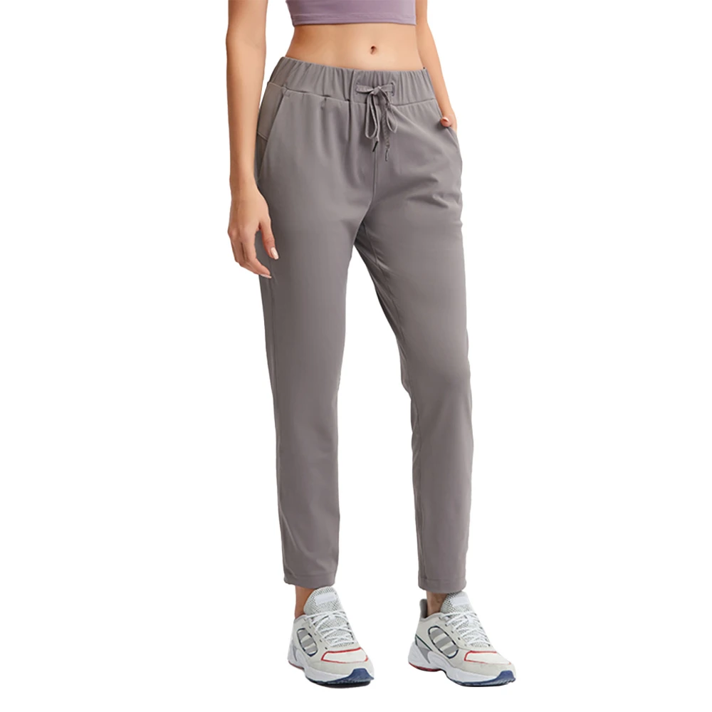 Woman Straight Yoga Pants Drawstring Elastic Waist Loose Cropped Sweatpants with Pocket for Jogger Lounge Grey S