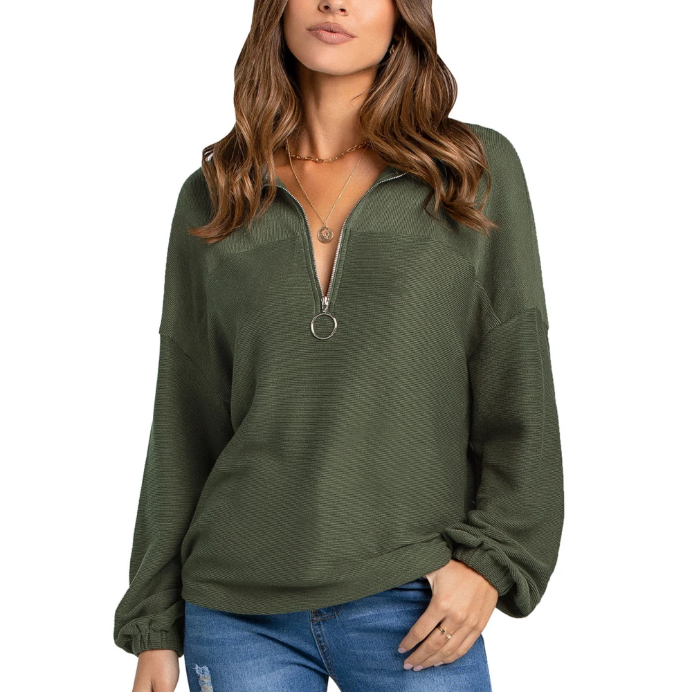 Women Casual Long Sleeve Half Zip Pullover Sweater Autumn Winter V Neck Tops for Daily Life Party Club OD Green S