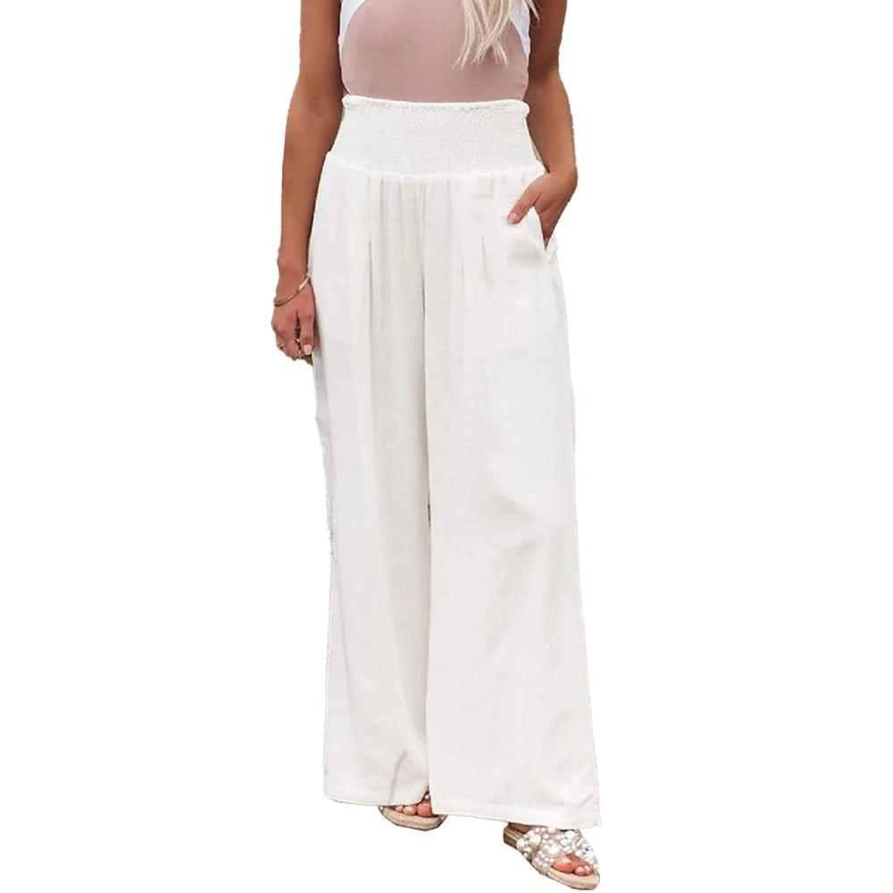 Women Trousers High Waist Wide Leg Long Pants Casual Loose Trousers for Work Vacation White L