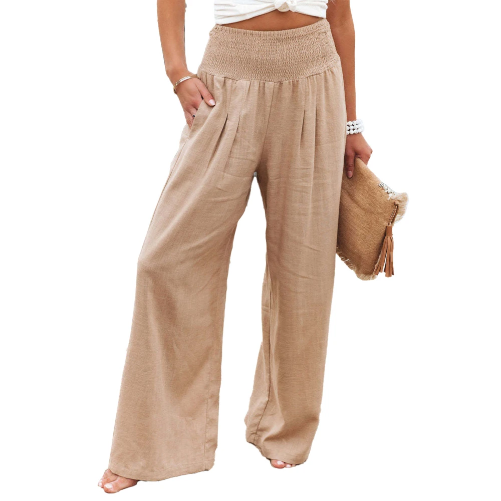 Women Trousers High Waist Wide Leg Long Pants Casual Loose Trousers for Work Vacation Khaki M