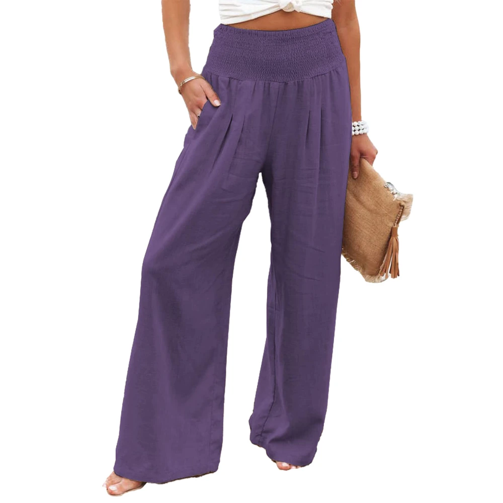 Women Trousers High Waist Wide Leg Long Pants Casual Loose Trousers for Work Vacation Purple XL