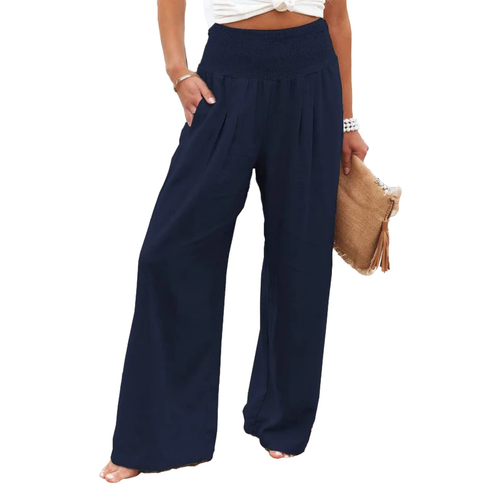 Women Trousers High Waist Wide Leg Long Pants Casual Loose Trousers for Work Vacation Dark Blue M