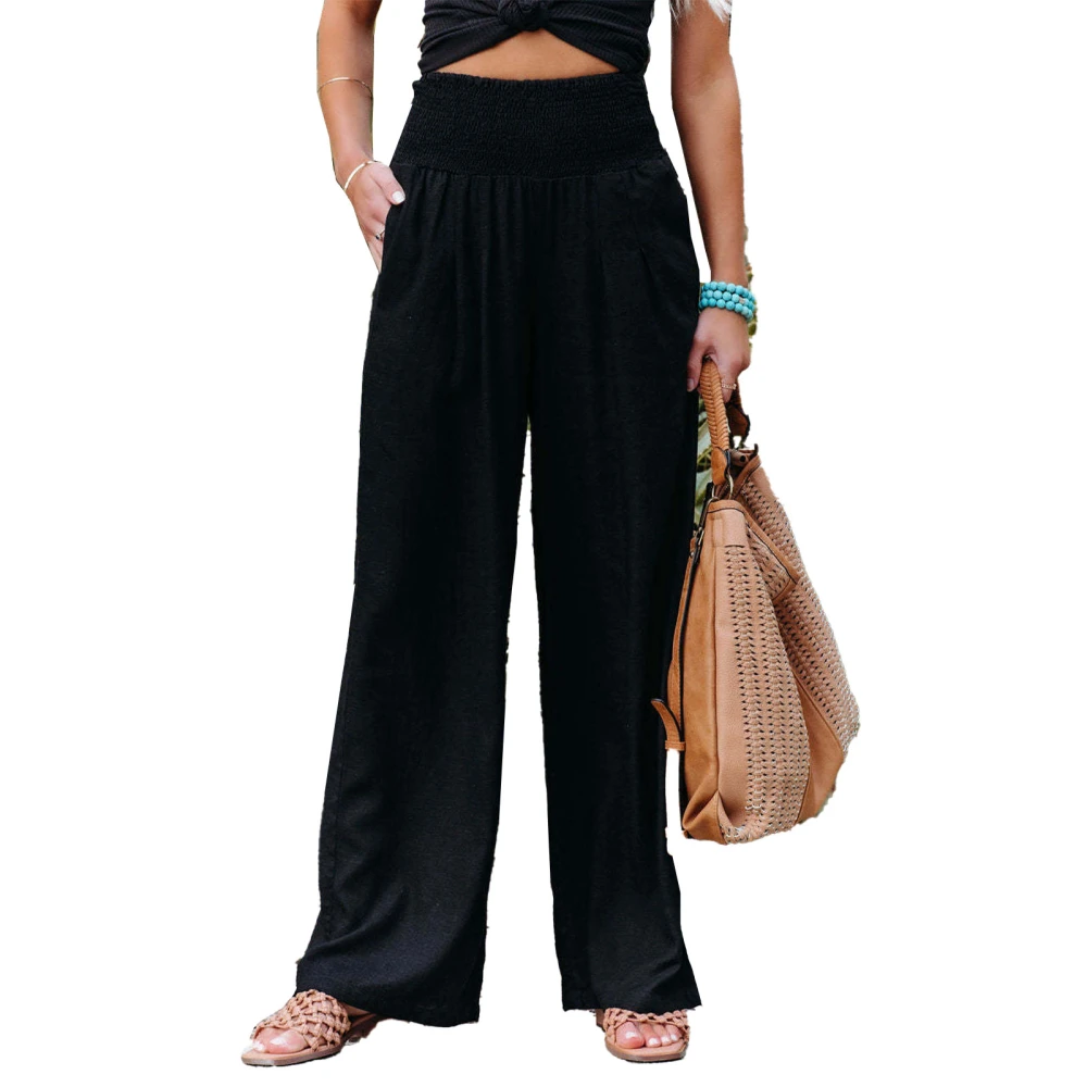 Women Trousers High Waist Wide Leg Long Pants Casual Loose Trousers for Work Vacation Black M