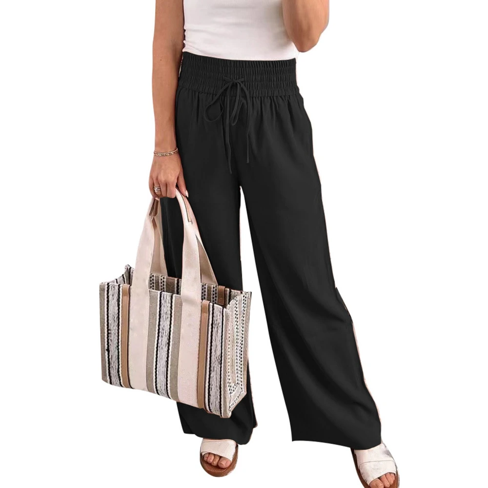 Women Wide Leg Pants Comfortable Side Pockets Elastic Waist Solid Color Causal Trousers for All Seasons Black XXL