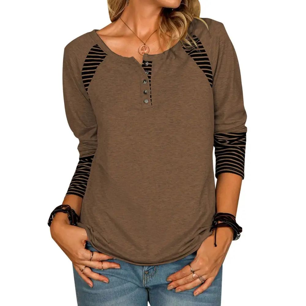 Women Long Sleeve Shirts Casual Buttons Tunic Top Comfortable Stylish for Daily Wear Coffee XL