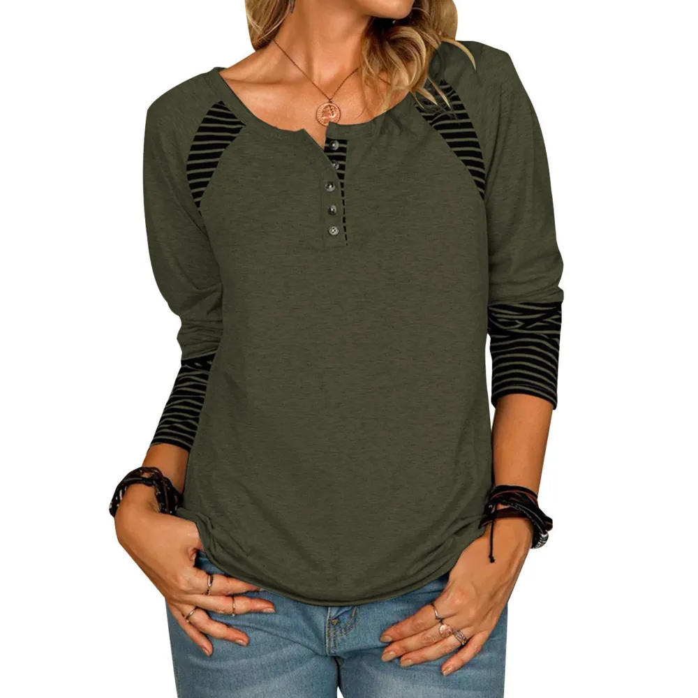 Women Long Sleeve Shirts Casual Buttons Tunic Top Comfortable Stylish for Daily Wear OD Green S