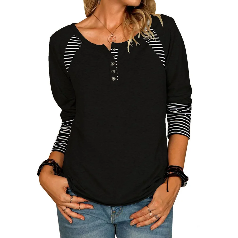 Women Long Sleeve Shirts Casual Buttons Tunic Top Comfortable Stylish for Daily Wear Black XL