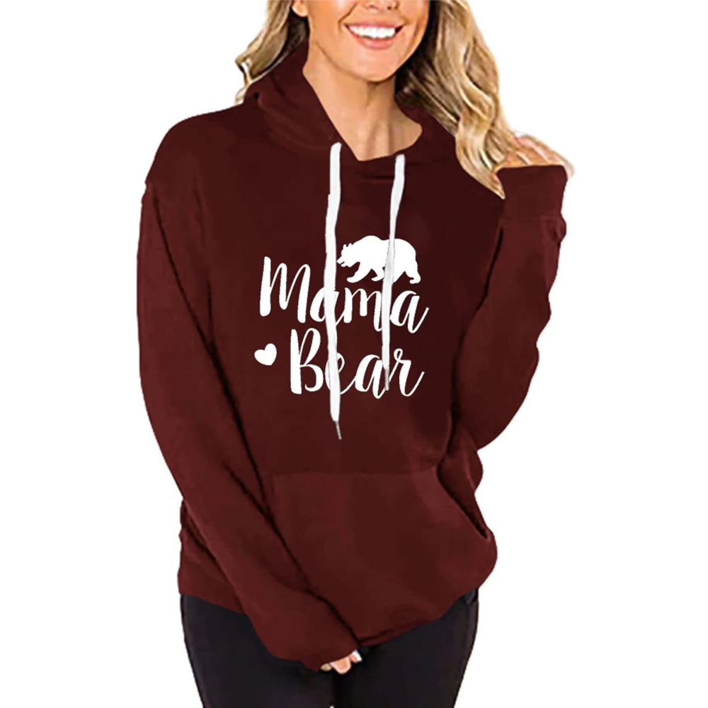 Hoodie Print Long Sleeve Elastic Drawstring Pocket Casual Comfortable Hooded Hoodie for Women Wine Red XL