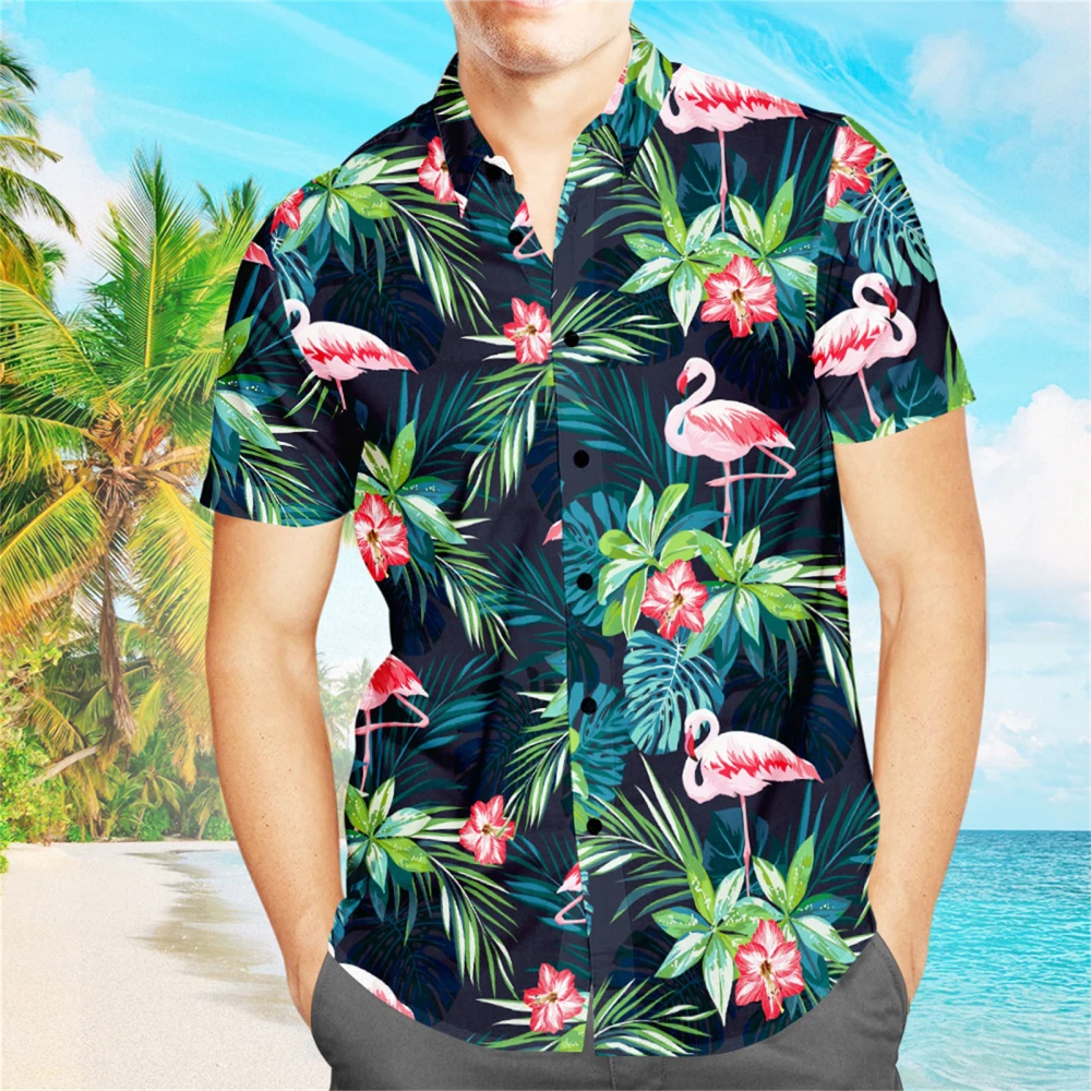 Floral Print Shirt Short Sleeve Lapel Neck Button Down Tropical Beach Shirts for Summer XXL