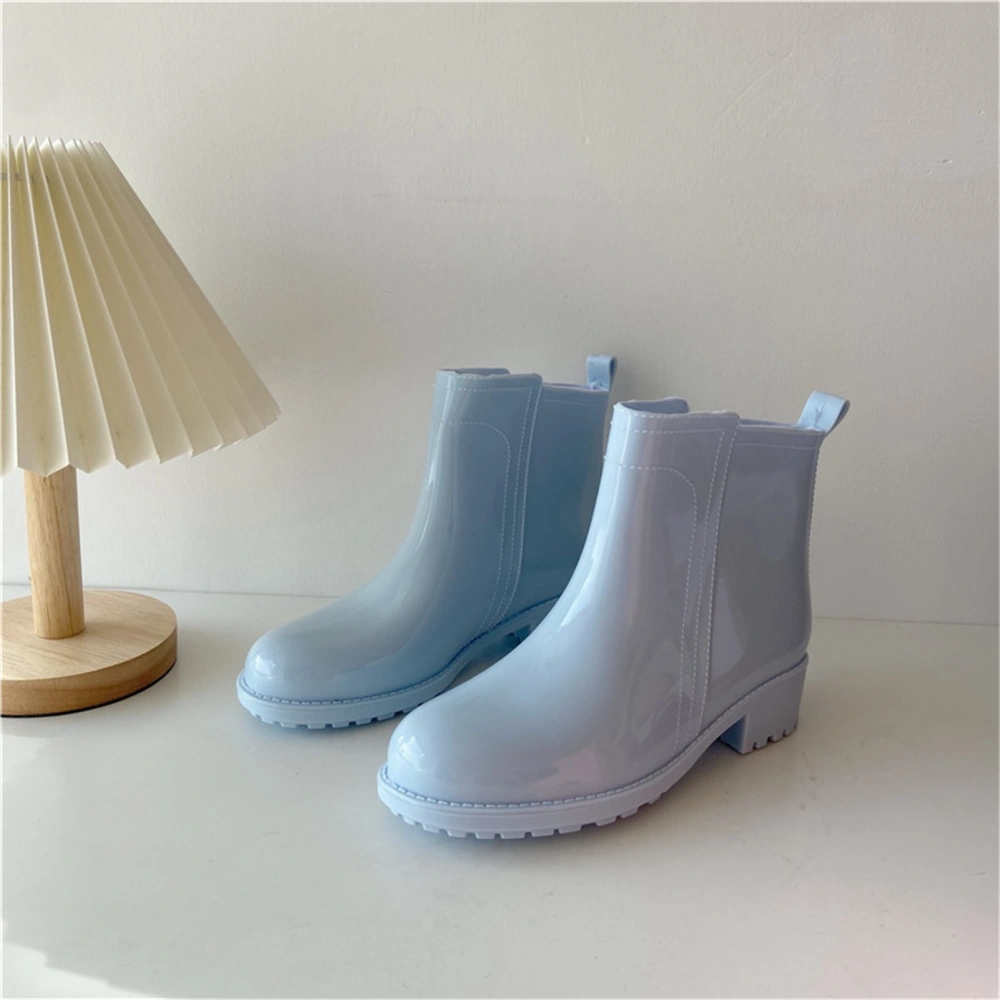 Women Short Rain Boots Waterproof Fashionable Elegant Garden Outdoor Rain Shoes for Work Blue 37