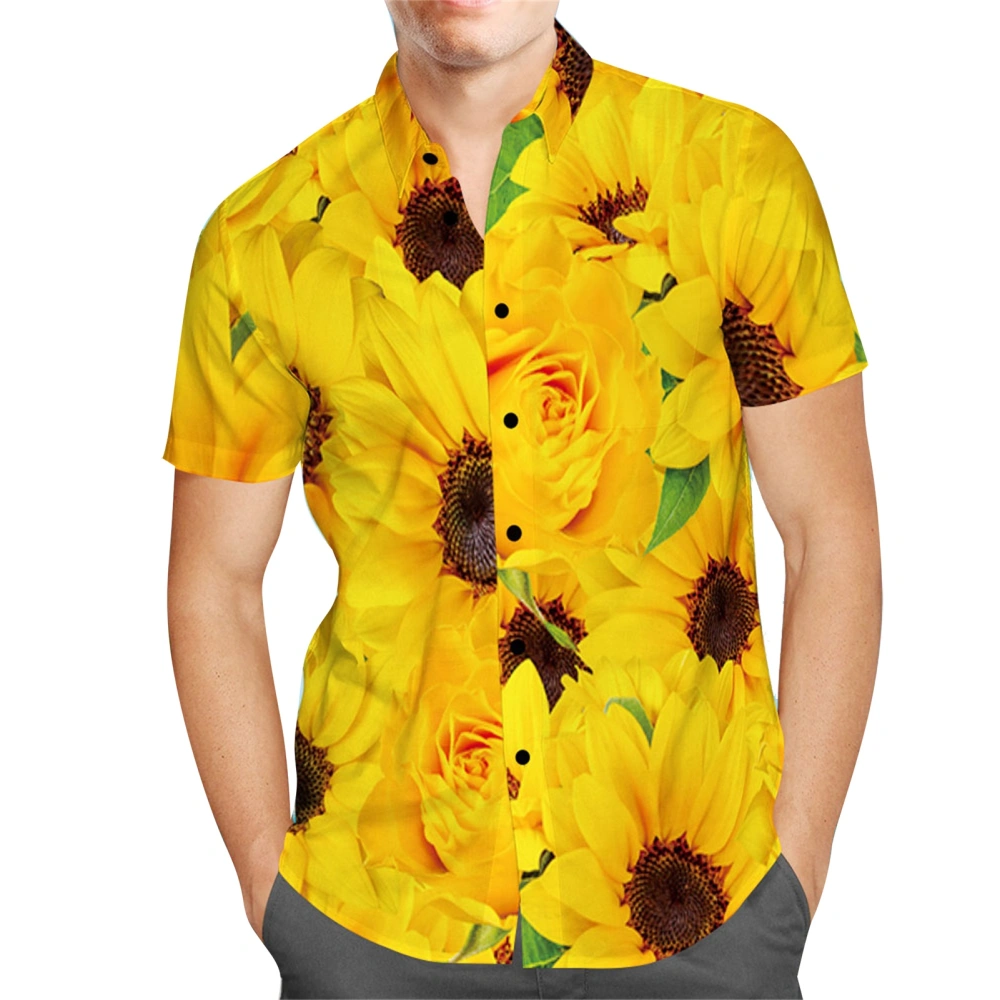 Summer Shirts Sunflower Print Men Short Sleeve Shirts Casual Daily Wear Outdoor Exercise Shirts S