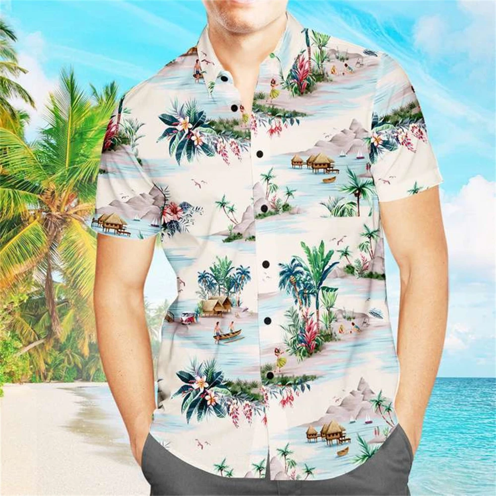 Shirt Short Sleeve Floral Print Button Down Casual Fashionable Beach Summer Blouse for Men XL