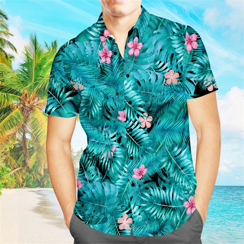 Shirt Floral Print Short Sleeve Button Down Lapel Summer Casual Fashionable Blouse for Men XXXXL