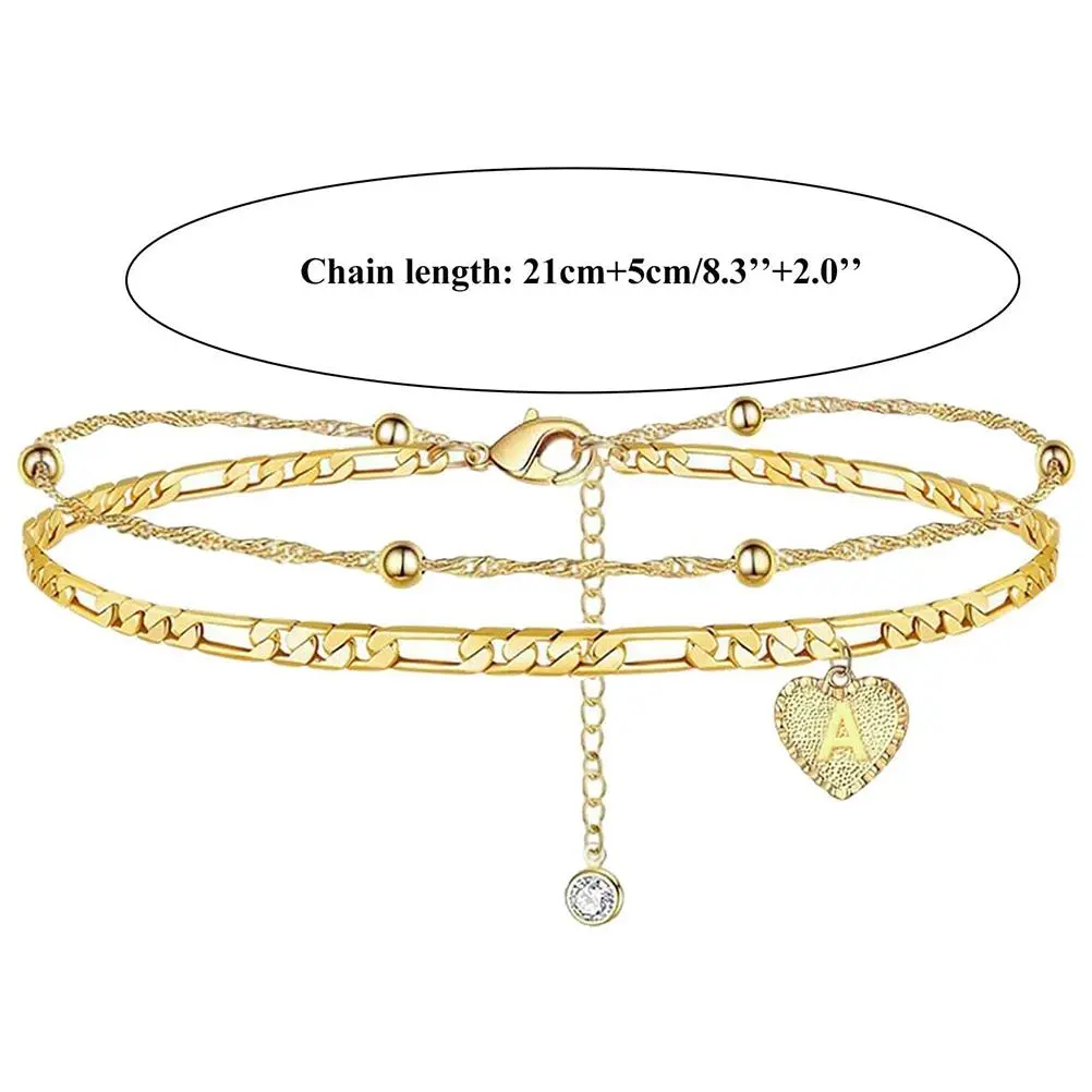 Beach Anklet for Women 26 Letters Heart Initial Anklet Handmade Dainty Layered Letter Initial Heart Anklet Beach Jewellery Gifts