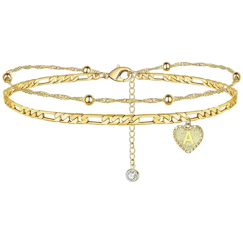 Beach Anklet for Women 26 Letters Heart Initial Anklet Handmade Dainty Layered Letter Initial Heart Anklet Beach Jewellery Gifts