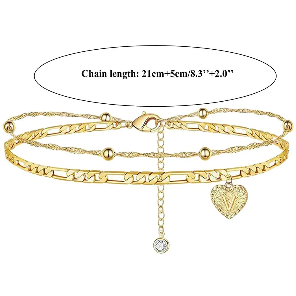 Beach Anklet for Women 26 Letters Heart Initial Anklet Handmade Dainty Layered Letter Initial Heart Anklet Beach Jewellery Gifts