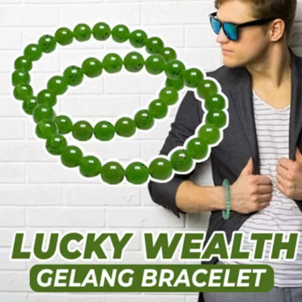 2 Pcs 10mm Green Lucky Wealth Bracelets Feng Shui Lucky Charm Bracelet for Business Green Stone Beads Triple Protection Bracelet