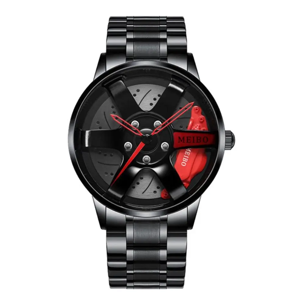 Men s Sports Watch Waterproof Car Wheel Watches 3D Hollow Wheel Design Stainless Steel Watch